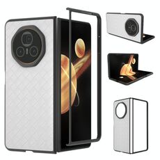 Custodia per telefono in PU con trama intrecciata con cornice nera per Honor Magic V3 (bianca)