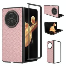Custodia per telefono in PU con trama intrecciata con cornice nera per Honor Magic V3 (rosa)
