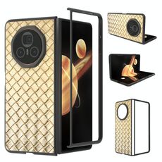 Custodia per telefono in PU con trama intrecciata con cornice nera per Honor Magic V3 (oro)