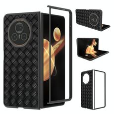 Custodia per telefono in PU con trama intrecciata con cornice nera per Honor Magic V3 (nera)