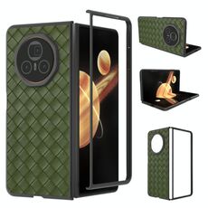 Custodia per telefono in PU con trama intrecciata con cornice nera per Honor Magic V3 (verde)