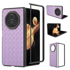 Custodia per telefono in PU con trama intrecciata con cornice nera per Honor Magic V3 (viola)