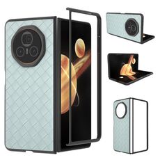 Custodia per telefono in PU con trama intrecciata con cornice nera per Honor Magic V3 (verde chiaro)