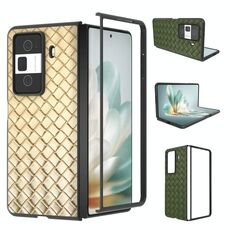 Custodia per telefono in PU con trama intrecciata con cornice nera per Honor Magic Vs3 (oro)