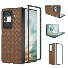 Custodia per telefono in PU con trama intrecciata e cornice nera per Honor Magic Vs3 (marrone)