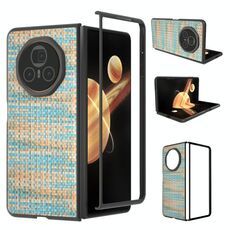 Custodia per telefono in PU con trama a reticolo e colore della cornice nera per Honor Magic V3 (blu)