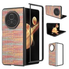 Custodia per telefono in PU con trama a reticolo e colore della cornice nera per Honor Magic V3 (mandarino)