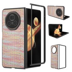 Custodia per telefono in PU con trama a reticolo e colore della cornice nera per Honor Magic V3 (rosa)