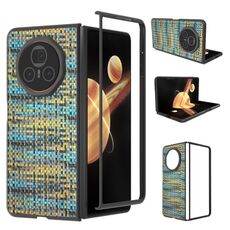 Custodia per telefono in PU con trama a reticolo e colore della cornice nera per Honor Magic V3 (oro)