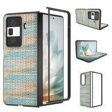 Custodia per telefono in PU con trama a reticolo e colore della cornice nera per Honor Magic Vs3 (blu)