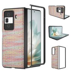 Custodia per telefono in PU con trama a reticolo per Honor Magic Vs3 con cornice nera (rosa)