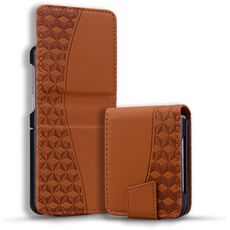 Per Samsung Galaxy Z Flip6 Custodia in pelle con fibbia a diamante e cordino (marrone)