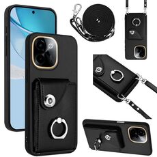 Per vivo Y200 Organ Card Bag Ring Holder Custodia per telefono con cordino lungo (nero)
