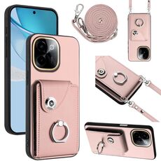 Per vivo Y200 Organ Card Bag Ring Holder Custodia per telefono con cordino lungo (rosa)
