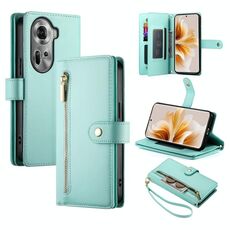 Per OPPO Reno11 Global Nine Card-slot Zipper Wallet Bag Custodia in pelle per telefono (verde menta)