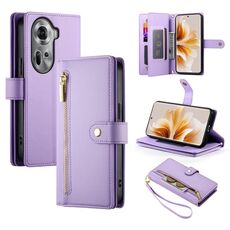 Per OPPO Reno11 Global Nine Card-slot Zipper Wallet Bag Custodia in pelle per telefono (viola)