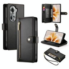 Per OPPO Reno11 Global Nine Card-slot Zipper Wallet Bag Custodia in pelle per telefono (nero)