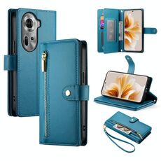 Per OPPO Reno11 Global Nine Card-slot Zipper Wallet Bag Custodia in pelle per telefono (blu)