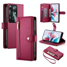 Per OPPO Reno11 F Custodia in pelle con cerniera e nove slot per schede (rosso)