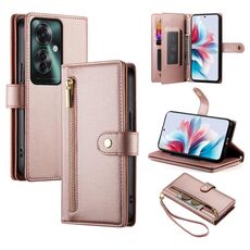 Per OPPO Reno11 F Custodia in pelle con cerniera e nove slot per schede (rosa)