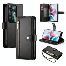 Per OPPO Reno11 F Custodia in pelle con cerniera e nove slot per schede (nero)