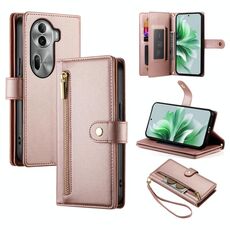 Per OPPO Reno11 Pro Global Nine Card-slot Zipper Wallet Bag Custodia in pelle per telefono (rosa)