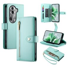 Per OPPO Reno11 Pro Global Nine Card-slot Zipper Wallet Bag Custodia in pelle per telefono (verde menta)