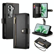 Per OPPO Reno11 Pro Global Nine Card-slot Zipper Wallet Bag Custodia in pelle per telefono (nero)