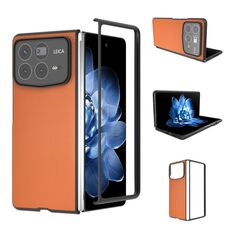 Per Xiaomi Mix Fold 4 Custodia per telefono con copertura completa in pelle PU e cornice nera (arancione)