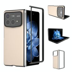 Custodia per telefono a copertura totale con telaio nero in pelle PU Xiaomi Mix Fold 4 (rosa pesca)