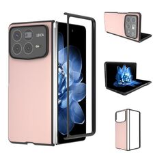 Per Xiaomi Mix Fold 4 Custodia per telefono a copertura totale in pelle PU con telaio nero (rosa chiaro)