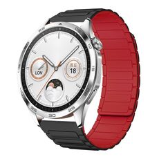 For Huawei Watch GT4 46mm 22mm I-shaped Magnetic Silicone Watch Band(Black+Red)