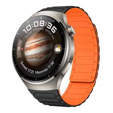 For Huawei Watch 4 22mm I-shaped Magnetic Silicone Watch Band(Black+Orange)
