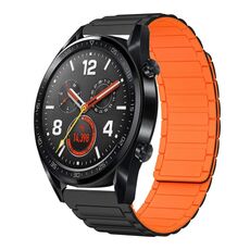 For Huawei Watch GT 22mm I-shaped Magnetic Silicone Watch Band(Black+Orange)