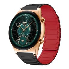 For Honor Watch GS 4 22mm I-shaped Magnetic Silicone Watch Band(Black+Red)