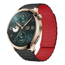 For Honor Watch 4 Pro 22mm I-shaped Magnetic Silicone Watch Band(Black+Red)