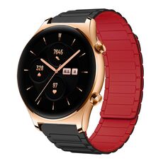 For Honor Watch GS 3 22mm I-shaped Magnetic Silicone Watch Band(Black+Red)