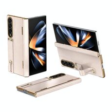 Per Samsung Galaxy Z Fold3 Custodia per telefono con cinturino da polso retrattile e supporto invisibile (rosa)