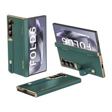 Per Samsung Galaxy Z Fold6 Custodia per telefono con cinturino da polso retrattile e supporto invisibile (verde)
