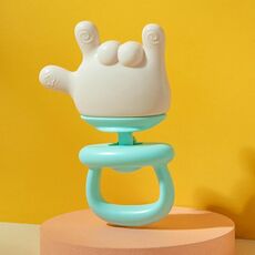 Sonaglio per bambini, massaggiagengive, lenitivo, anti-mangiare, giocattolo in silicone, colore: 666 Gesture Cyan