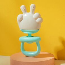Sonaglio per bambini, massaggiagengive, lenitivo, anti-mangiare, giocattolo in silicone, colore: gesto sì, ciano