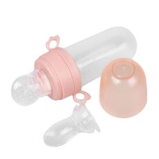 Cucchiaio portatile per alimenti per bambini a doppio scopo, per frutta e verdura, in silicone, per biberon (rosa)