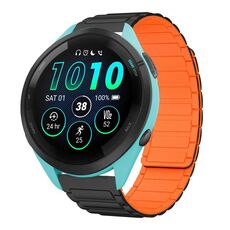 For Garmin Forerunner 265 Music 22mm I-shaped Magnetic Silicone Watch Band(Black+Orange)