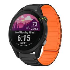 For Garmin Forerunner 255 Music 22mm I-shaped Magnetic Silicone Watch Band(Black+Orange)