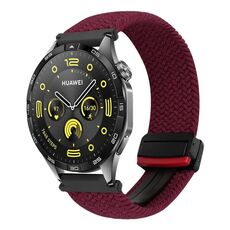 For Huawei Watch GT4 46mm 22mm Magnetic Buckle Braided Watch Band(Black Sand Red)