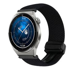 For Huawei Watch GT3 Pro 46mm 22mm Magnetic Buckle Braided Watch Band(Metallic Black)