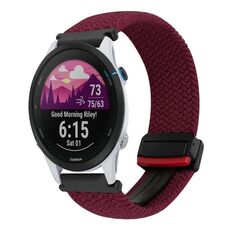 For Garmin Forerunner 255 22mm Magnetic Buckle Braided Watch Band(Black Sand Red)