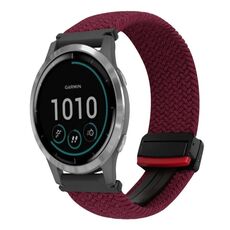 For Garmin Vivoactive 4 22mm Magnetic Buckle Braided Watch Band(Black Sand Red)