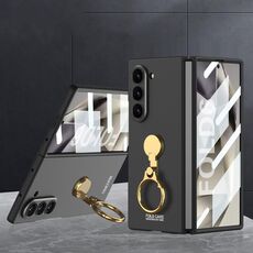 Per Samsung Galaxy Z Fold6 GKK Custodia per telefono PC con supporto ad anello triassiale ultrasottile integrato (nero)