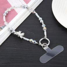 Catena di perline corte in vetro a farfalla in lega anti-smarrimento per telefono cellulare (argento)